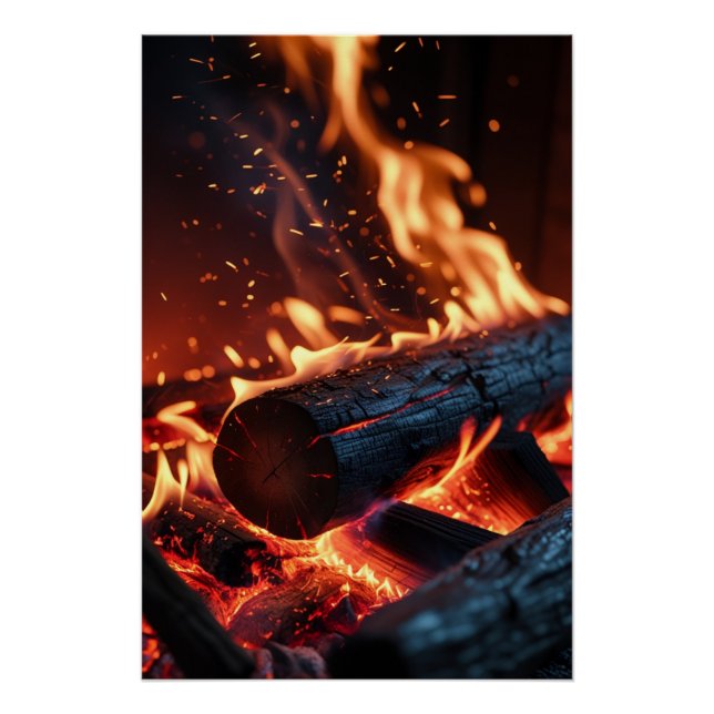 Pôster Burning Logs – Glowing Fire and Sparks Poster (Frente)