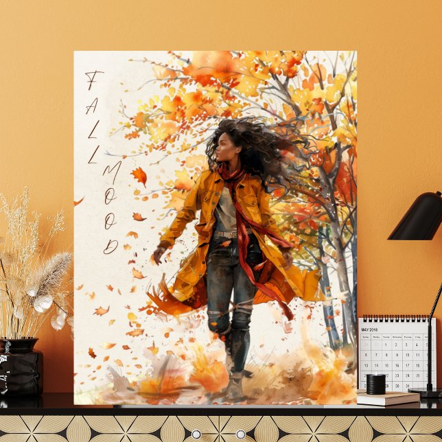 Poster Burnt Orange Golden Autumn Leaves Black Woman Fall (Criador carregado)