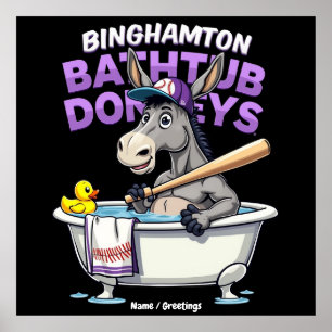 Poster Burro de Banheira de Beisebol Engraçado de Bingham