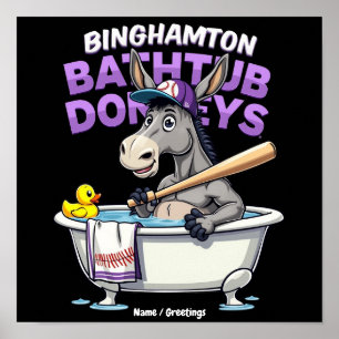 Poster Burro de Banheira de Beisebol Engraçado de Bingham