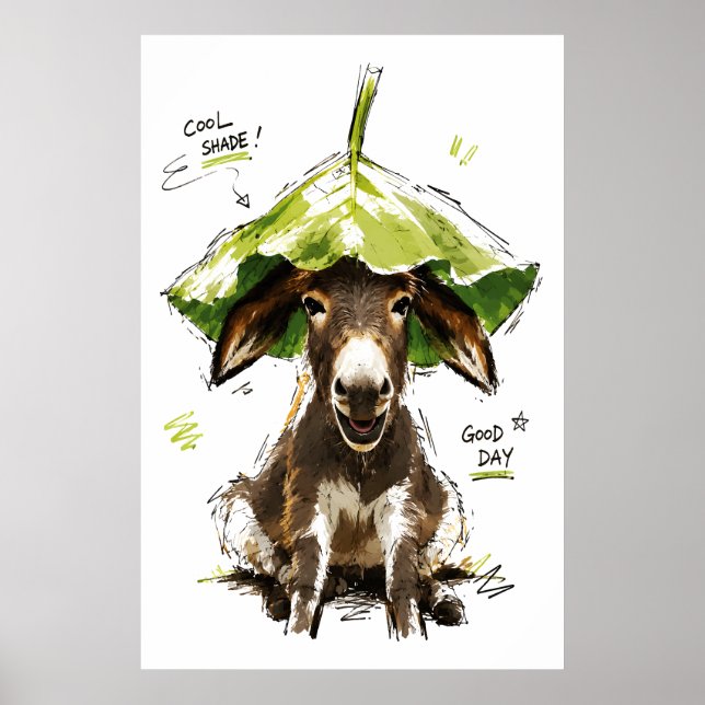 Poster Burro Engraçado de Chapéu de Folha em Dia Bom com  (Frente)