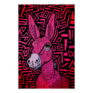 Pôster Burro Tribal Neon – Arte de Parede Ousada e Psicod