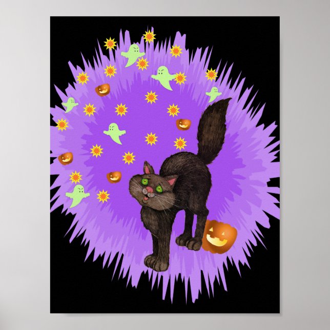 Pôster Burst Puro de Estrela Roxo de Gato Negro Cinto (Frente)