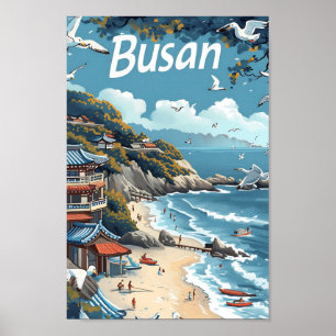 Poster Busan Coreia do Sul Ilustração de Viagem de Arte V