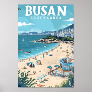 Poster Busan Coreia do Sul Ilustração de Viagem de Arte V