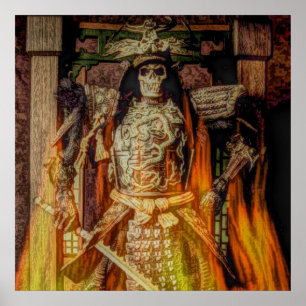 Pôster bushido japonês samurai armor samurai skull