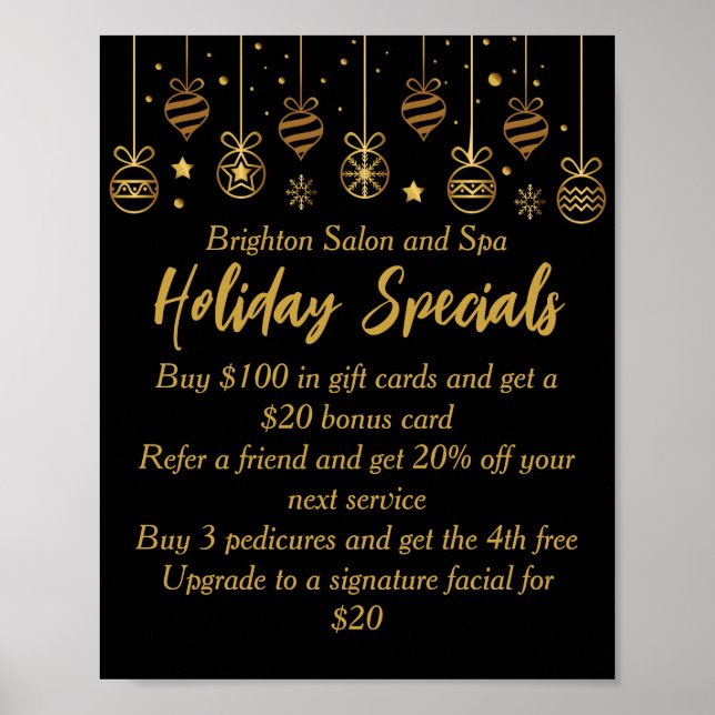 Poster Business Holiday Specials Custom Black Gold (Frente)