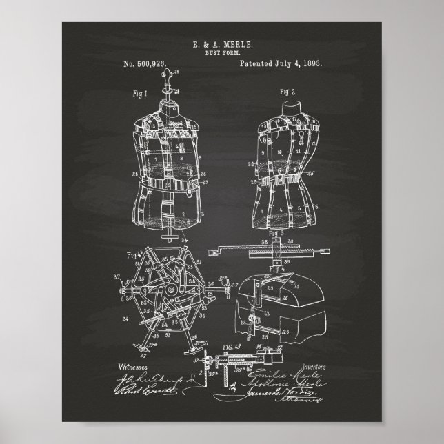 Pôster Bust Form 1893 Patent Art Chalkboard (Frente)