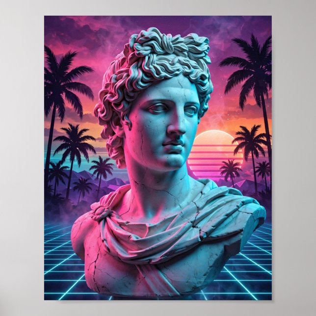 Poster Busto de Apolo — Estátua Grega Vaporwave (Frente)