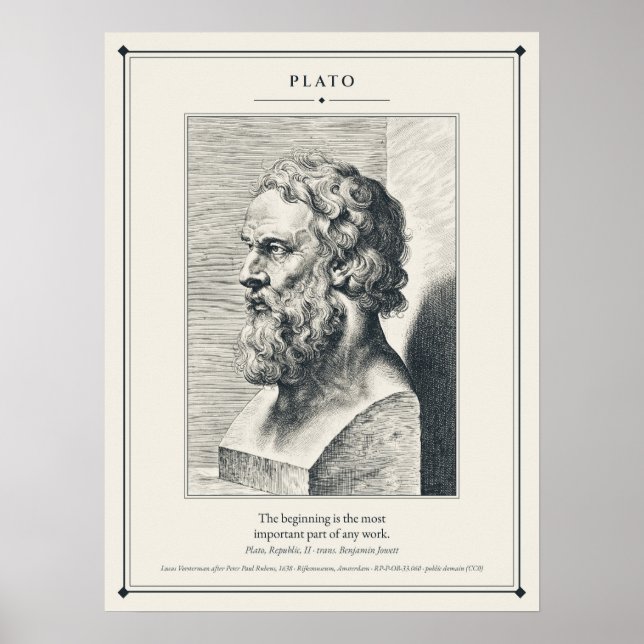 Poster Busto de Platão Gravado O Começo de Qualquer Traba (Frente)