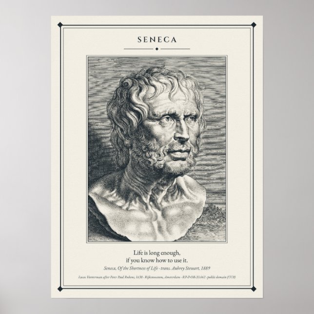 Poster Busto Gravado de Sêneca A Vida é Longa o Suficient (Frente)
