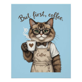 Pôster But First, Coffee Cat
