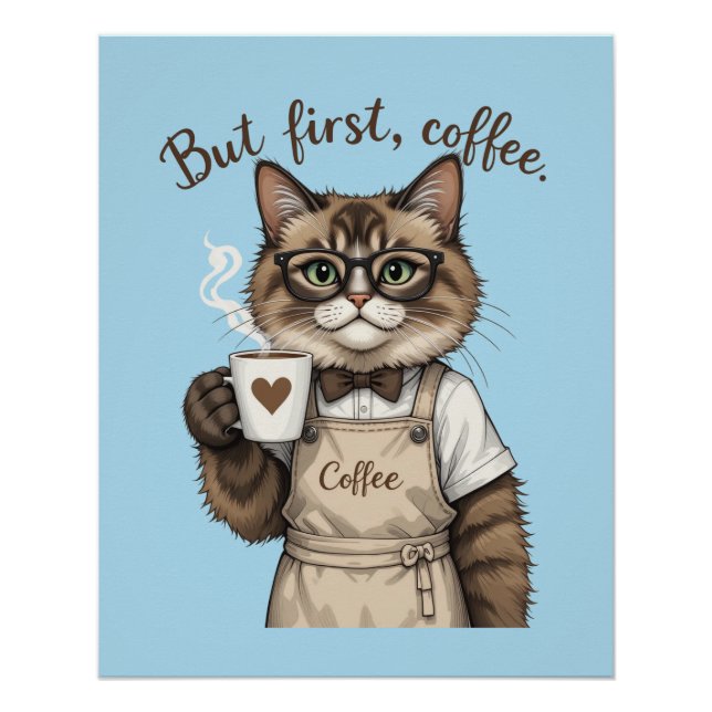 Pôster But First, Coffee Cat (Frente)