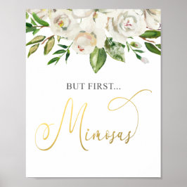 Poster But First Mimosas White Floral Gold