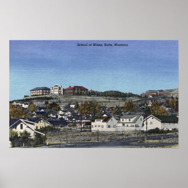 Poster Butte, Montana - Vista de Minas da Escola (Frente)