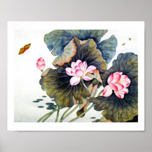 Poster Butterf bonito chinês oriental legal da folha dos