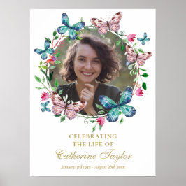 Poster Butterflies Photo Funeral Celebration Of Life Sign