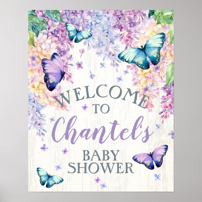 Poster Butterfly Baby Shower Welcome Sign (Frente)