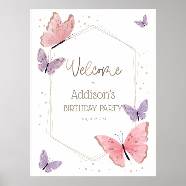 Poster Butterfly Birthday Welcome Sign (Frente)