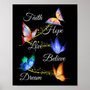 Poster Butterfly Faith Hope Love Acredita no Sonho Christ