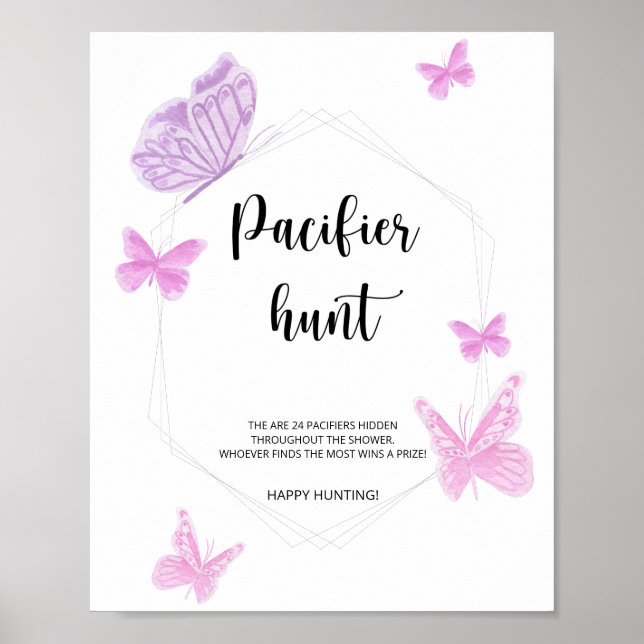 Poster Butterfly pacifier hunt baby shower game (Frente)