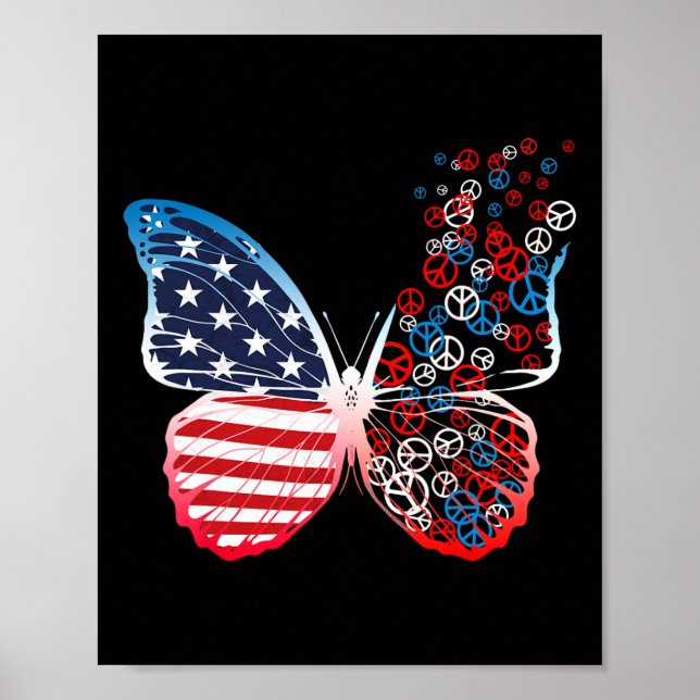 Poster Butterfly Patriotic Peace Sigla Em 4 De Julho (Frente)