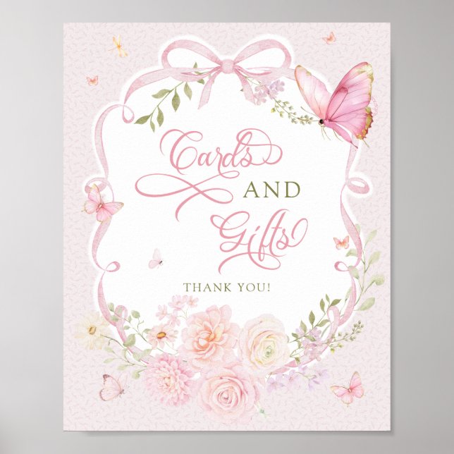 Poster Butterfly Soft Pink Floral Cards and Gifts (Frente)