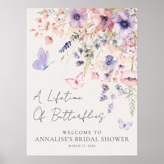 Poster Butterfly Wildflower Bridal Shower (Frente)