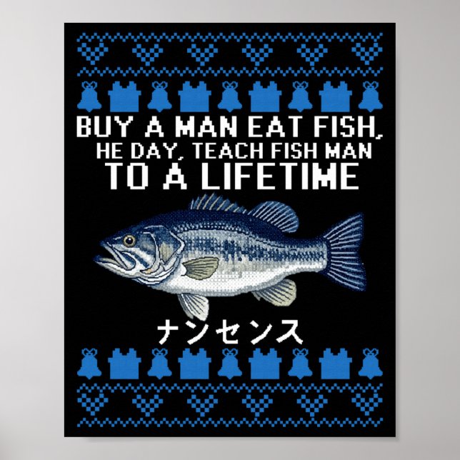 Poster Buy A Man Eat Fish Funny Ugly Christmas Sweaters L (Frente)