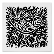 BW Bird Art Cutouts Poster - Imagem Positiva