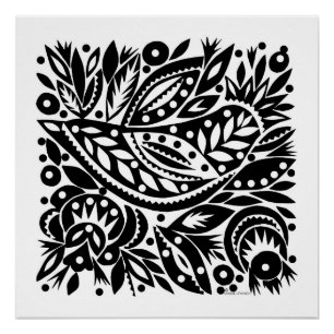 Pôster BW Bird Art Cutouts Poster - Imagem Positiva