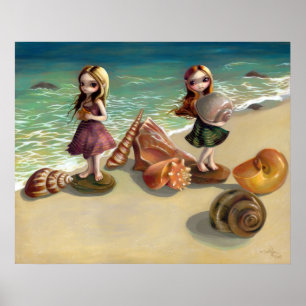 Poster By the Seaside beach ocean fairy Art Print