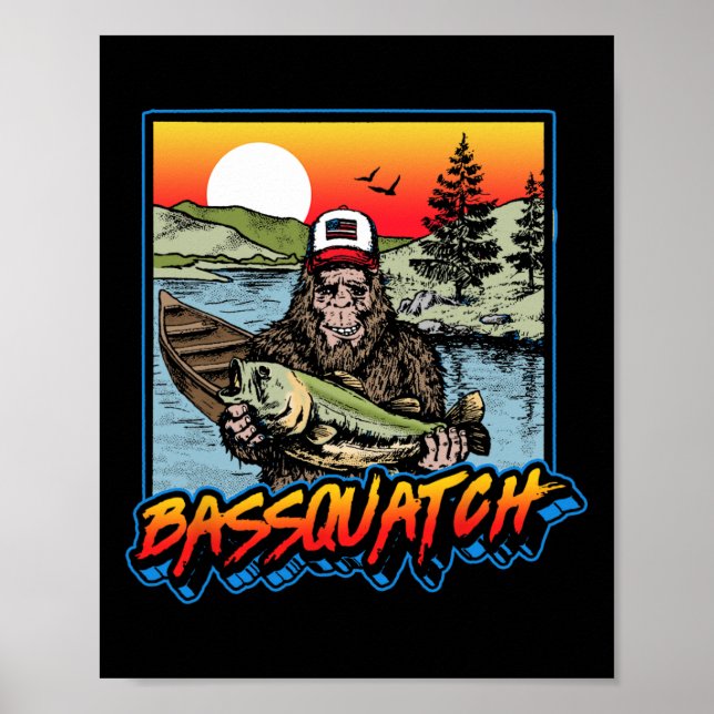 Poster Byssquatch! Funny Byss Fishing Sasquatch Retro 80s (Frente)