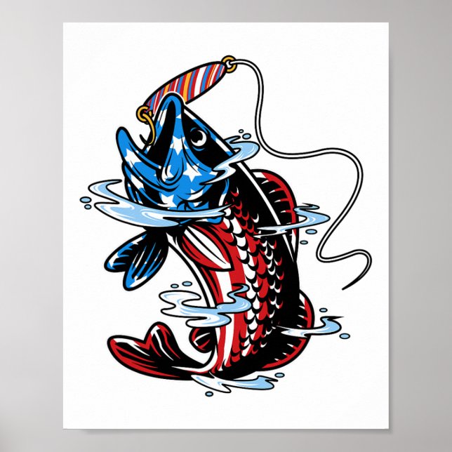 Poster Bytes que pescam pavilhão americano Peixes Dia de  (Frente)