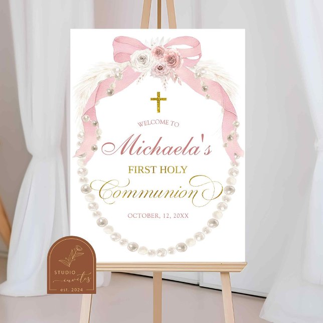 Poster C83 Rosa Pérola Boho Primeira Sagrada Comunhão Bem (Criador carregado)