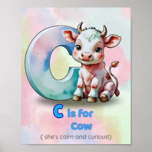 Poster C é de Vaca – Alfabeto de Animais Calmos e Curioso