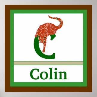 Pôster C é para Cat and Boy Name Wall Art para Crianças