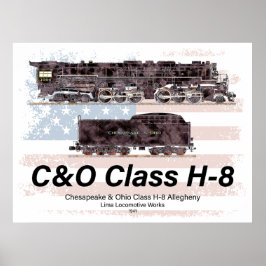 Poster C&O Class H-8 Allegheny Locomotive - American flag