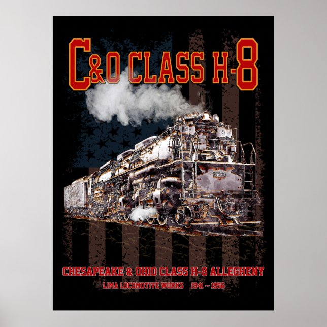 Poster C&O Class H-8 Allegheny Locomotive - American flag (Frente)