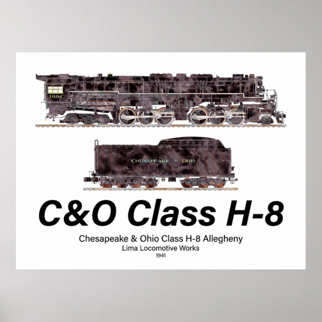 Poster C&O Class H-8 Allegheny Steam Locomotive Profile (Frente)
