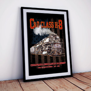 Poster C&O Classe H-8 Locomotiva Allegheny - bandeira ame