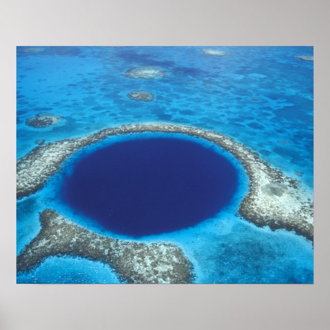 Poster CA, Belize. Aerial view of Blue Hole (diameter (Frente)