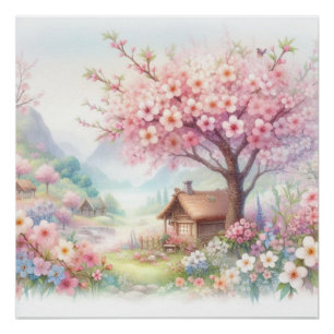 Pôster Cabaça country charmosa em aquarela de cenário flo