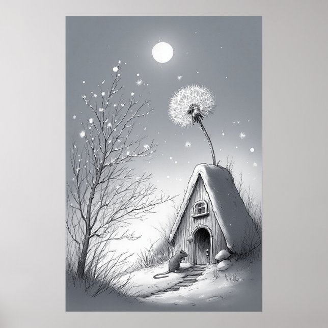 Poster Cabana Caprichosa e Nevada sob a Luz da Lua (Frente)