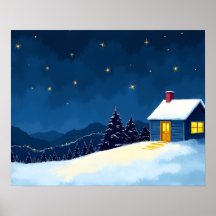 Cabana de Inverno Aconchegante Sob o Céu Noturno E