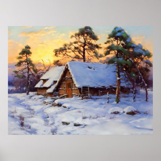Poster Cabana de Junco da Costa Báltica de Inverno (Frente)