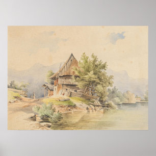 Poster Cabana de madeira no lago – Carl Lafite