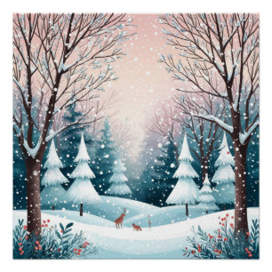 Pôster Cabana de Natal Nevada Com Árvore Brilhante