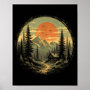 Poster Cabana pôr do sol montanha floresta natureza selva