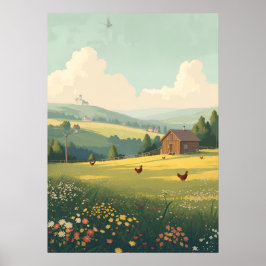 Poster Cabana Rústica no Campo com Flores Silvestres